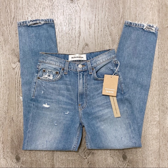 Reformation Julia Cropped Cigarette Distressed Jeans Size 23 NWT - Picture 2 of 11